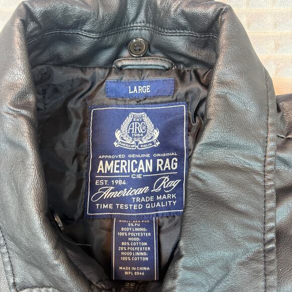 Mens American Rag Faux Leather Bomber Jacket  Adult Size Large Flight Jacket - Picture 8 of 9